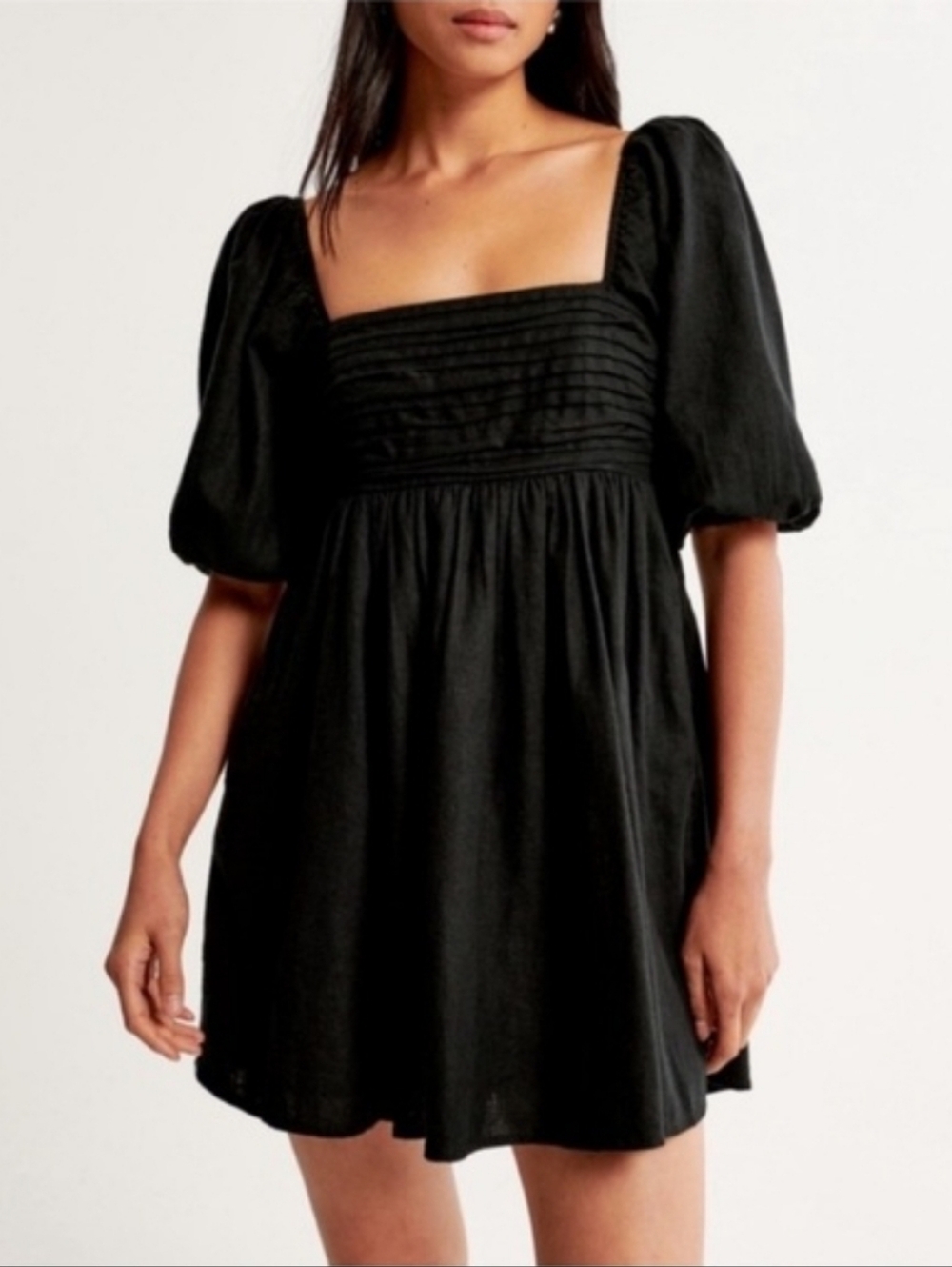NWT Abercrombie & Fitch Black Emerson Poplin Puff-Sleeve Mini Dress